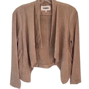BB Dakota Beige Suede Drape Front Blazer Jacket Open Front Waterfall XS